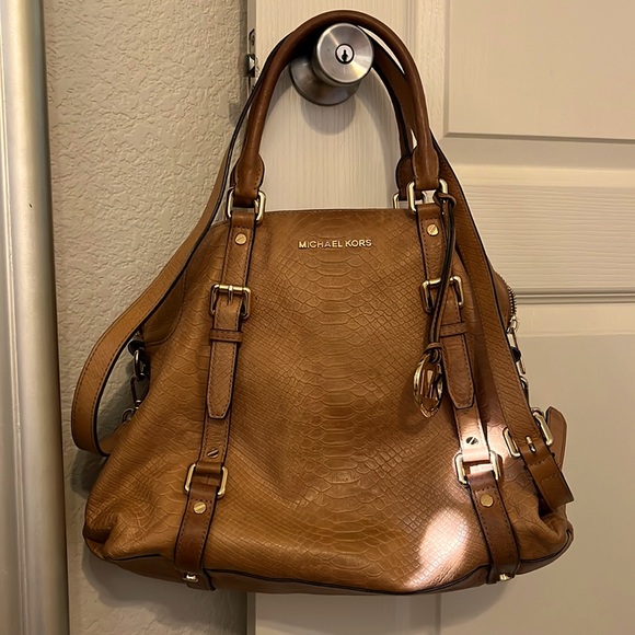Michael Kors Bedford Tan leather embossed bowler bag large...